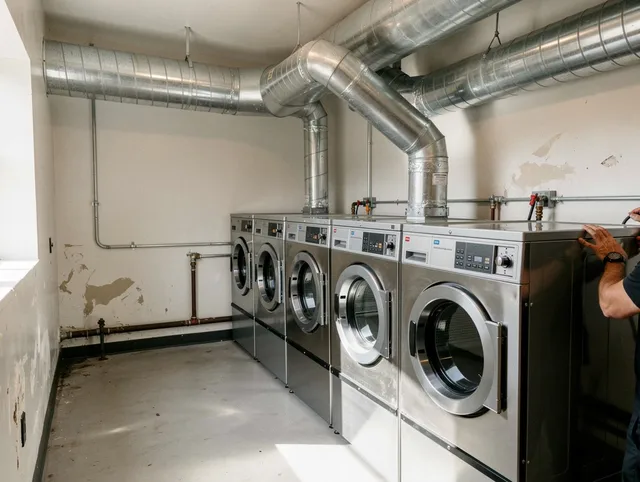 Somers Dryer Vent Cleaning team performing large-scale commercial dryer vent cleaning in Somers