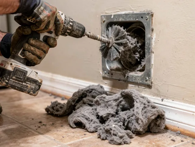 Certified Somers Dryer Vent Cleaning technician performing dryer vent cleaning in Somers