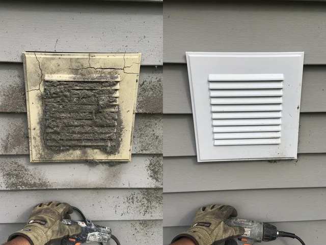 Somers Dryer Vent Cleaning technician installing high-quality dryer vent cover at a residential property in Somers