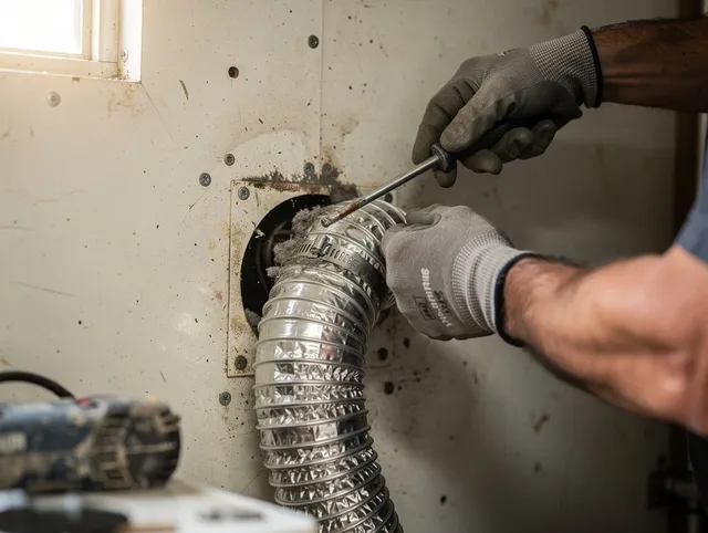 Somers Dryer Vent Cleaning technician performing precise dryer vent hose installation in Somers